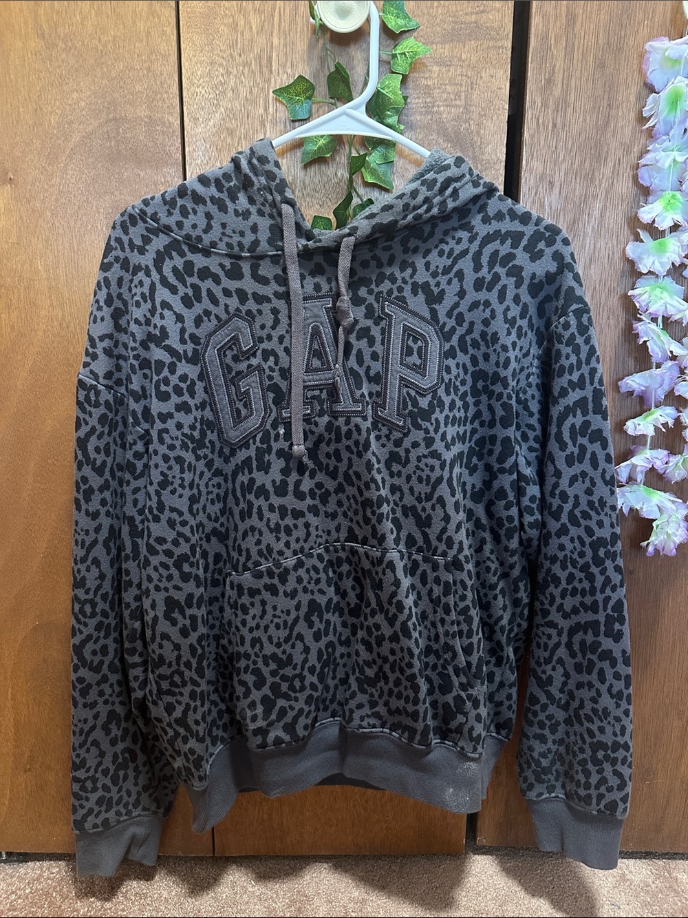 GAP Charcoal and Black Leopard Print Hoodie